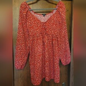 Red Floral Long Sleeve Dress